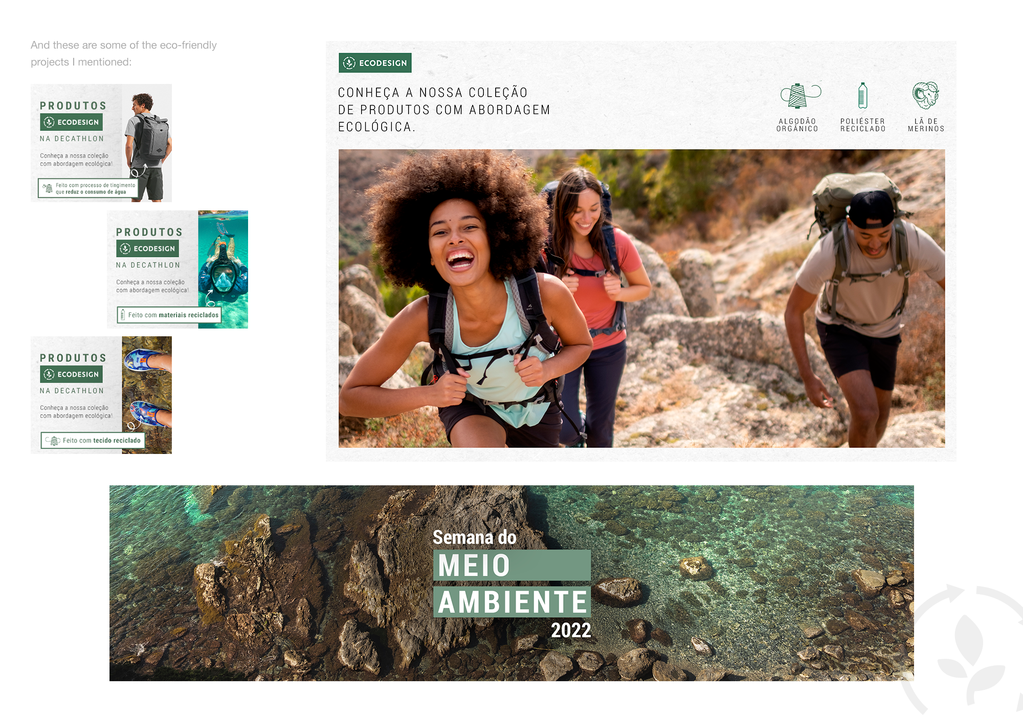 Peças de ecodesign da Decathlon para produtos com materiais reciclados e Semana do Meio Ambiente