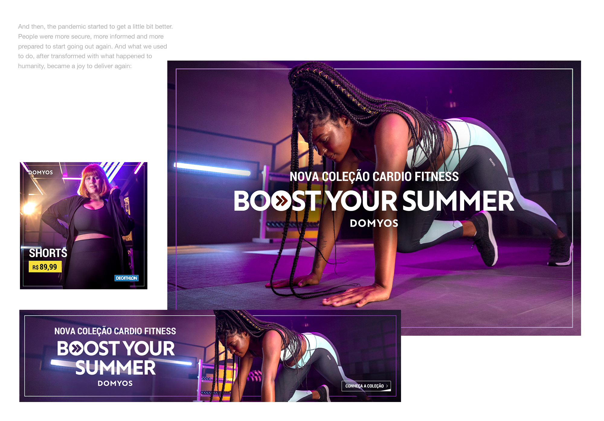 Campanha Boost Your Summer da Decathlon desdobrada em key visual, mídia e banner digital