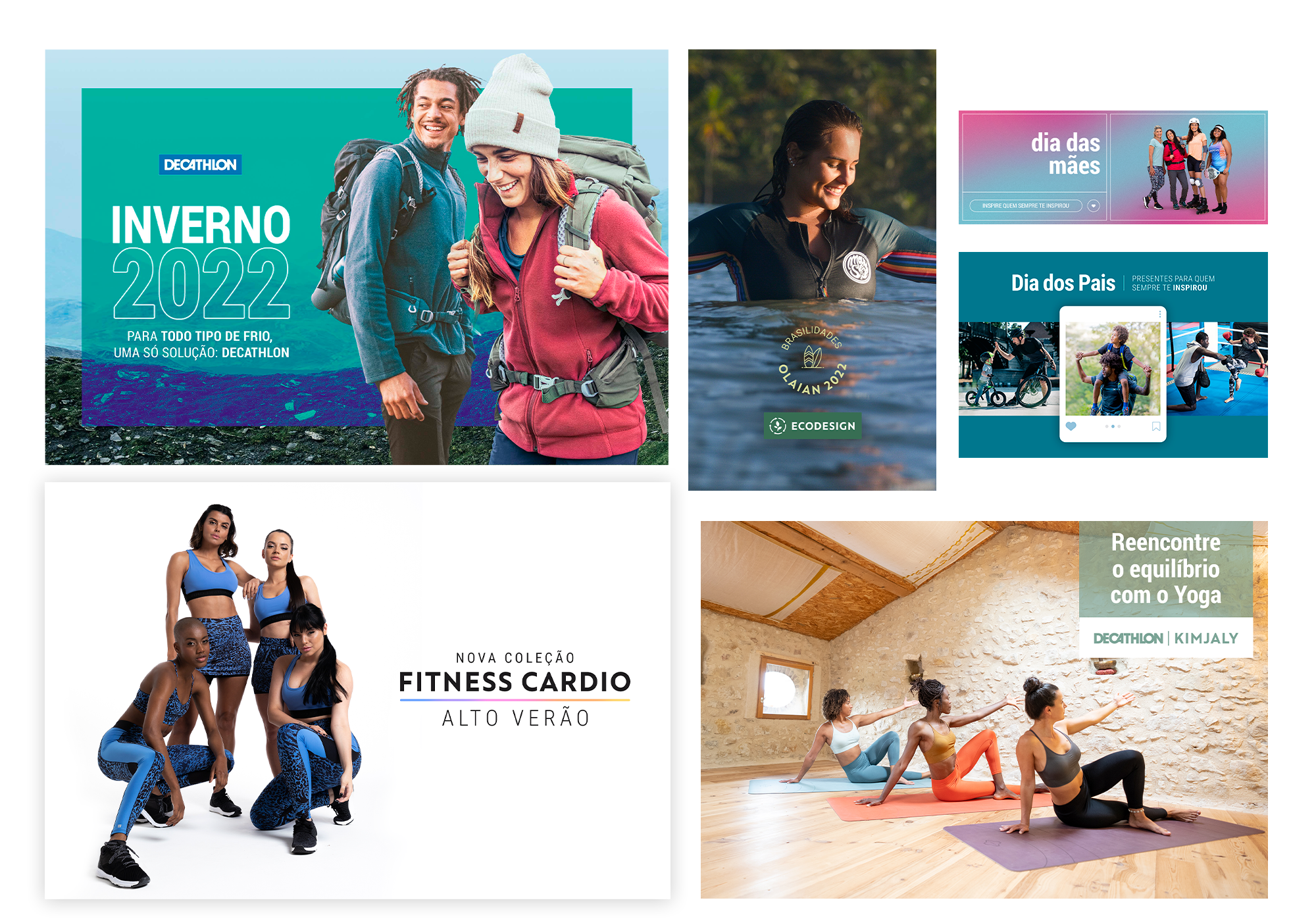 Seleção de campanhas da Decathlon para Clube Decathlon, e-commerce e datas comerciais